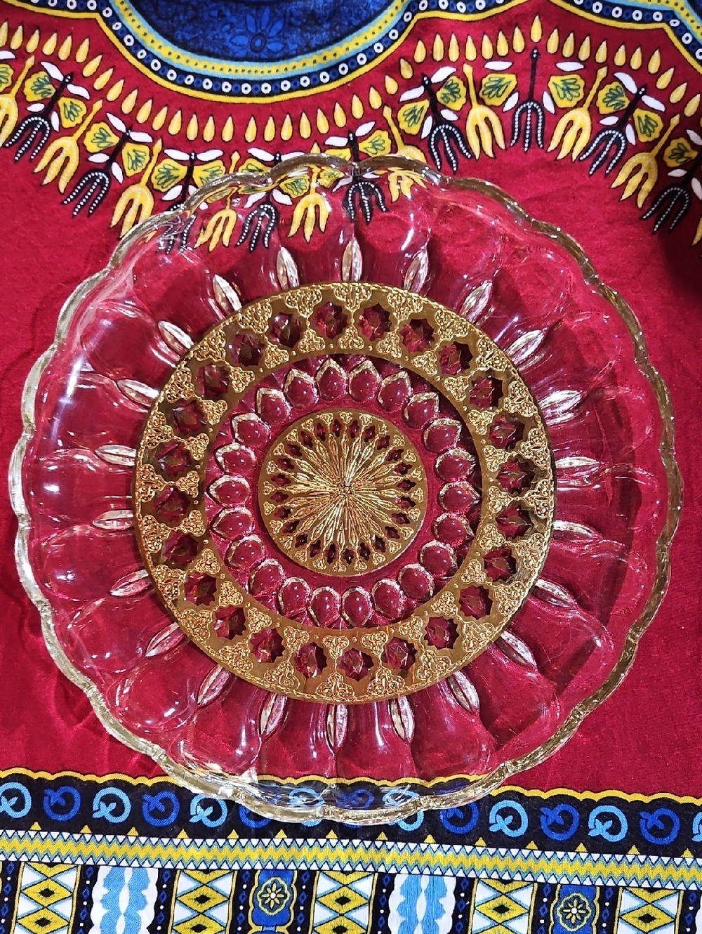 VTG Culver Valencia Glass & 22k Gold Filigree Serving Platter/Cake Plate